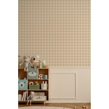 Ekose Desenli Duvar Sticker Yarım Kaplama Duvar Kağıdı Görünümlü Sticker 54x109 Cm Ekoseli Bej Dijital Baskı