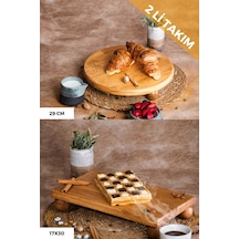 2 Li Risus Top Ayaklı 29 Cm Ve 17x30 Cm Ahşap Sunum Tabağı