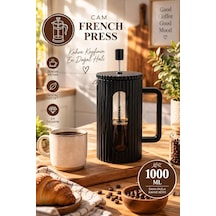 Smartpan Bv093 French Press Paslanmaz Çelik Süzgeçli Cam Bitki Çayı Demliği Kahve Presi - 1000 Ml Siyah Diğer