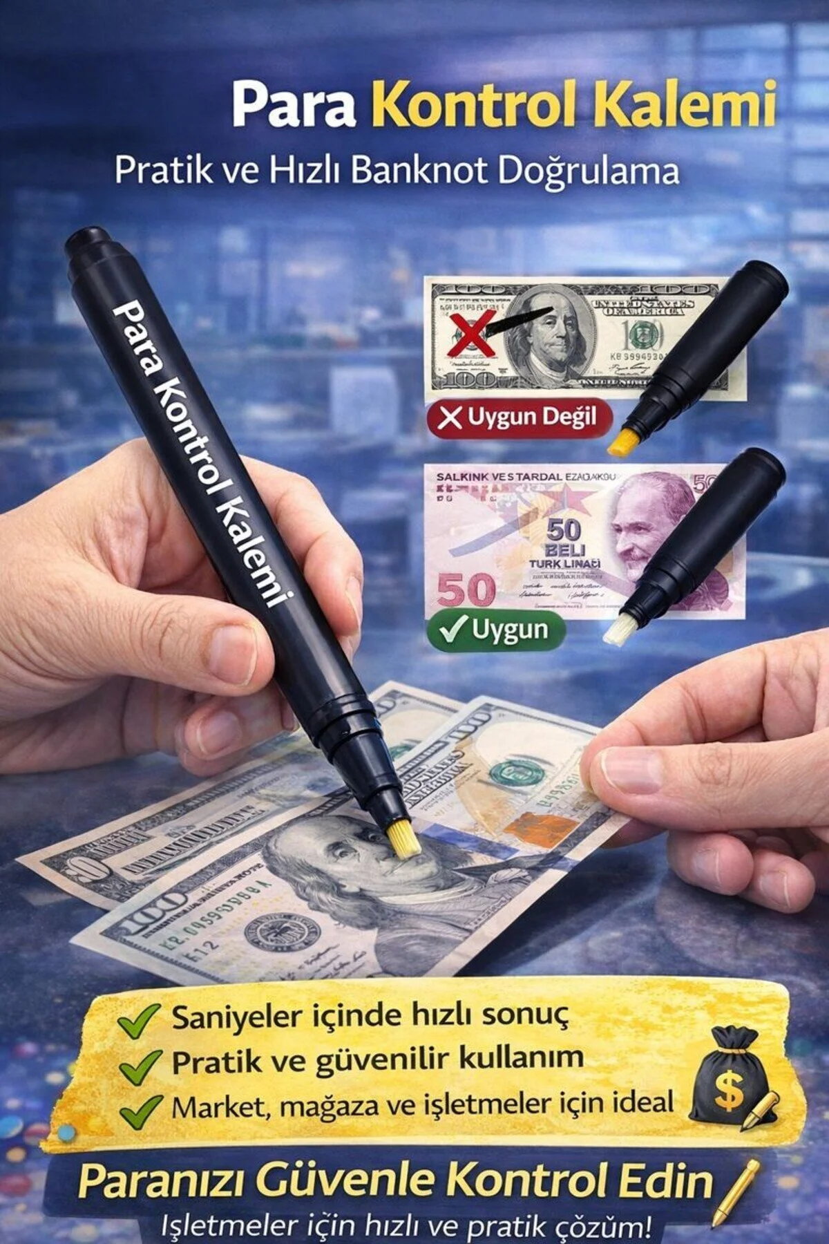 Para Kontrol Kalemi Tl - Dolar Banknotlar İçin Hızlı Ve Güvenilir Dedektör