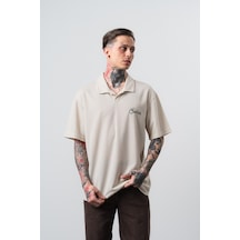 Respire Erkek Senor Yazılı Polo Yaka Regular Fit T-shirt Bej