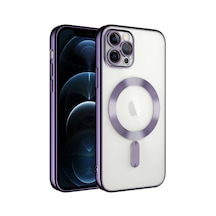 Apple Uyumlu iPhone 13 Pro Max Kapak Mag Safe Özellikli Lens Korumalı Logo Gösteren Şeffaf Silikon Kılıf - Rose Gold