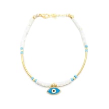 Royaleks Boncuklu Göz Halhal - Beyaz Çok Renkli