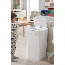 50 Litre Kızıl Ötesi Sensörlü Otomatik Çöp Kovası Ofis Mutfak Banyo Antibakteriyel Çöp Kovası Beyaz Siyah