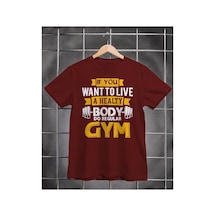 Segungear Live Healty Erkek Regular Fit Baskılı Spor Tişört Bordo - 931643760 Bordo