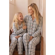 Siyah İnci Desenli Termal Kumaşlı Ultra Soft Yumuşak Düğmeli Örme Pijama Takımı 26226821 Ekru