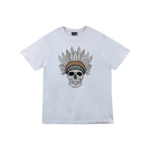 Stoned&Fame Unisex Beyaz Kızılderili Tişört Baskılı T-shirt Beyaz