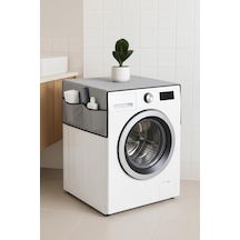 Palm Design Çamaşır Makinesi Koruyucu Örtü 4 Cepli Banyo Düzenleyici Organizer Su Geçirmez Örtü Gri 1000'li Set