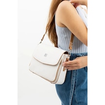 Just Polo Kadın Orijinal Just Polo Ayarlanabilir Askılı Lüks El Ve Omuz Çantası Shoulder Bag Ebat: 29 X 19 Cm Beyaz Camel