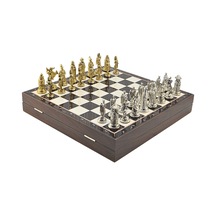 Gifthome Büyük Boy Metal Osmanlı-bizans Satranç Tk. Parlak Ve Ceviz Desenli Sandıklı Mdf Tahtası 36x36 Cm.