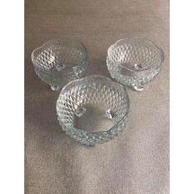 Vintage 3 Adet Kesme Cam Kristal Şekerlik