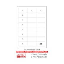 Tw-2024 Ebat 64 X 34 MM Lazer Etiket A4 Sayfada 24 Etiket