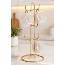 Metal Kupa Askılığı 6 Lı Gold Fincan Standı, Tezgah Üstü Bardak Tutucu Sunumluk Altın