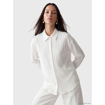 Lcw Everyday Beyaz Dokulu Oversize Kadın Gömlek