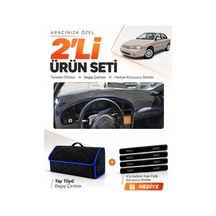E-biz Kia Sephia 1998-2004 Uyumlu Torpido Örtüsü + Tay Tüyü Bagaj Çantası - Siyah-mavi - Kı016
