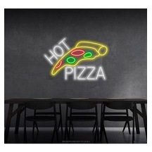Twins Led Hot Pizza Yazılı Ve Pizza Şekilli Neon Tabela Beyaz Model:model:25323366