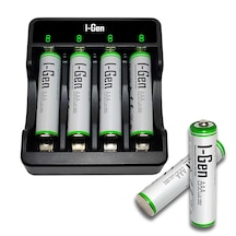 I-Gen G490 4'lü Pil Şarj Aleti + 4 Adet AAA 900 mAh İnce Şarjlı Kalem Pilli Set 1.2V Ni-MH
