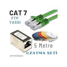 Irenıs 5 Metre, Yeşil Cat7 Kablo Yassı Ftp Ethernet Network Lan Ağ Kablo Ve Ekleyici