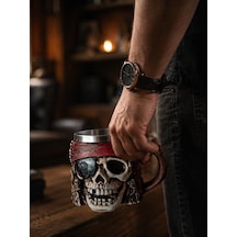 Korsan Kuru Kafa Kupa Bardak 400 Ml Paslanmaz Çelik İç Hazneli Dekoratif Skull Mug Kahve Çay Kupası