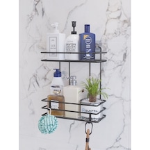Suntel Yapışkanlı Banyo Rafı Siyah + 2 Adet S Kanca Hediye Siyah