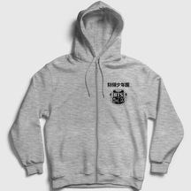 Presmono Unisex Vest Bts Fermuarlı Kapüşonlu Sweatshirt Gri Melanj