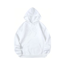 Tarzsokak Düz Renkli Baskılı Oversize Kapüşonlu Sweatshirt Beyaz