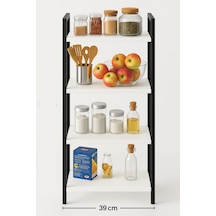 4 Katlı Metal Çerçeveli Ahşap Raf Mutfak & Banyo Düzenleyici Çok Amaçlı Organizer 98x39x22 Cm Beyaz