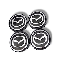 Mazda Logolu 56 Mm Siyah Gümüş Geçmeli Jant Göbeği Kapak Seti, 4 Adet Krom Görünümlü