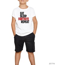Fortnite Eat Sleep Fortnite Beyaz Çocuk Tişört
