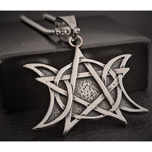 Paslanmaz Çelik Triple Moon Pentagram Kolye Gümüş