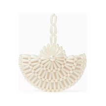 0711 Tbılısı Inci Boncuklu Selene Crescent Clutch Fildişi Renkli El Yapımı Hilal Çanta El Çantası Krem 189