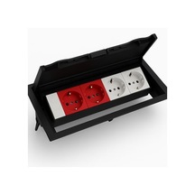 Masa Üstü Kapaklı Priz Kutusu 2 Şebeke, 2 Ups, 1 Data Prizi Dahil Abs Kırılmaz Siyah Plastik Gömme Tip 12,5x25,2 Cm Kesim 14,2x27 Cm Dış Çap Ne-ad