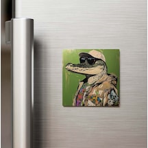 Alligator - Amerikan Timsahı - Güneş Gözlüklü Style - Buzdolap Magneti - 9x9 Cm