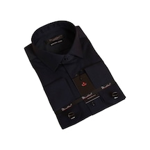 Dicotto Lacivert Ekstra Dar Kesim Likralı Esnek Micro Kumaş Kol Düğmeli Slim Fit Erkek Gömlek - 195-12 001