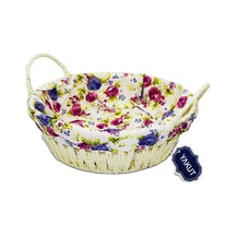 Renkli Bezli Yuvarlak Ekmek Sepeti Hasır Royaleks-8820 Krem