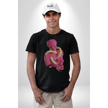 Pop Art Yaratıcı Heykel Pembe Unisex Unisex Siyah Organik Baskılı T-shirt Penye Yüksek Kalite Siyah