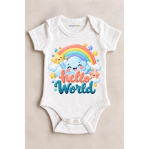 Babylimon Hello World Beyaz Kısa Kollu Çıtçıtlı Bebek Zıbını Beyaz - 930083889 Beyaz