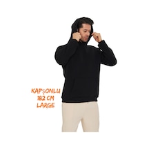 Pxm 3 Iplik Şardonlu Oversize Hoodie Kapüşonlu Ve Kanguru Cepli Siyah Siyah