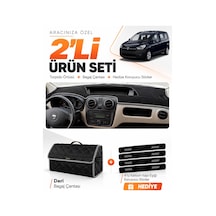 E-biz Dacia Dokker 2012-2020 Uyumlu Torpido Örtüsü + Deri Bagaj Çantası Seti - Siyah-gri - Da010