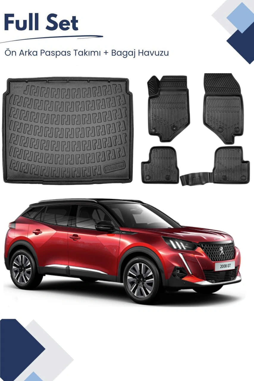 Peugeot 2008 2023 Model Tam Uyumlu Paspas+alt Bagaj Havuzu Seti