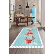 West Home Dijital Baskılı Yıkanabilir Kaymaz Taban Mutfak Halısı Wh 391 Turkuaz