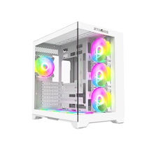 Strong Syrax 7x 120 Mm Fanlı Rgb Led Buton Kontrol Atx Akvaryum Beyaz Gaming Bilgisayar Kasası Powersız