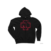 Rammstein Outline Siyah Fermuarlı Kapşonlu Sweatshirt