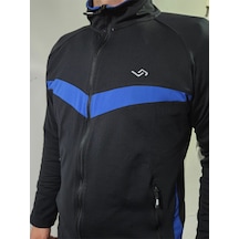 Erkek Dalgıç Kumaş Slim Fit Eşofman Takımı Siyah/saks Mavi Siyah - Saks