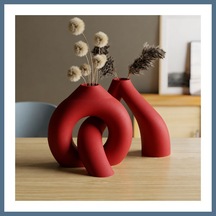 Buradabulabilirsin 3d Baskı Interlocking Vazo - İç İçe Geçen Dekoratif Vazo-kırmızı Bbz