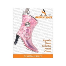 Topuklu Çizme Sallantılı Pembe Charm Gümüş