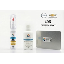 Opel Chevrolet 40r Olimpik Beyaz Rötuş Seti - 2 Si 1 Arada İğne Ve Fırça Uçlu Şişe, Solüsyon Ve Rötuş Çeliği