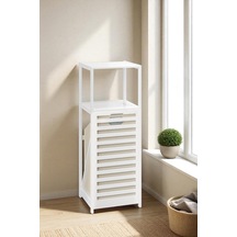 Digithome Bambu Beyaz Mat Lake Kirli Sepetli 2 Raflı Banyo Düzenleyici Çamaşır Sepeti Db-0020 Çok Renkli