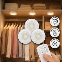 3'lü Uzaktan Kumandalı Yapışkanlı Spot Led Lamba Beyaz Işık Ayarlanabilir