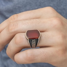 Grek Desenli Akik Taşlı 925 Gümüş Erkek Yüzük Beyaz